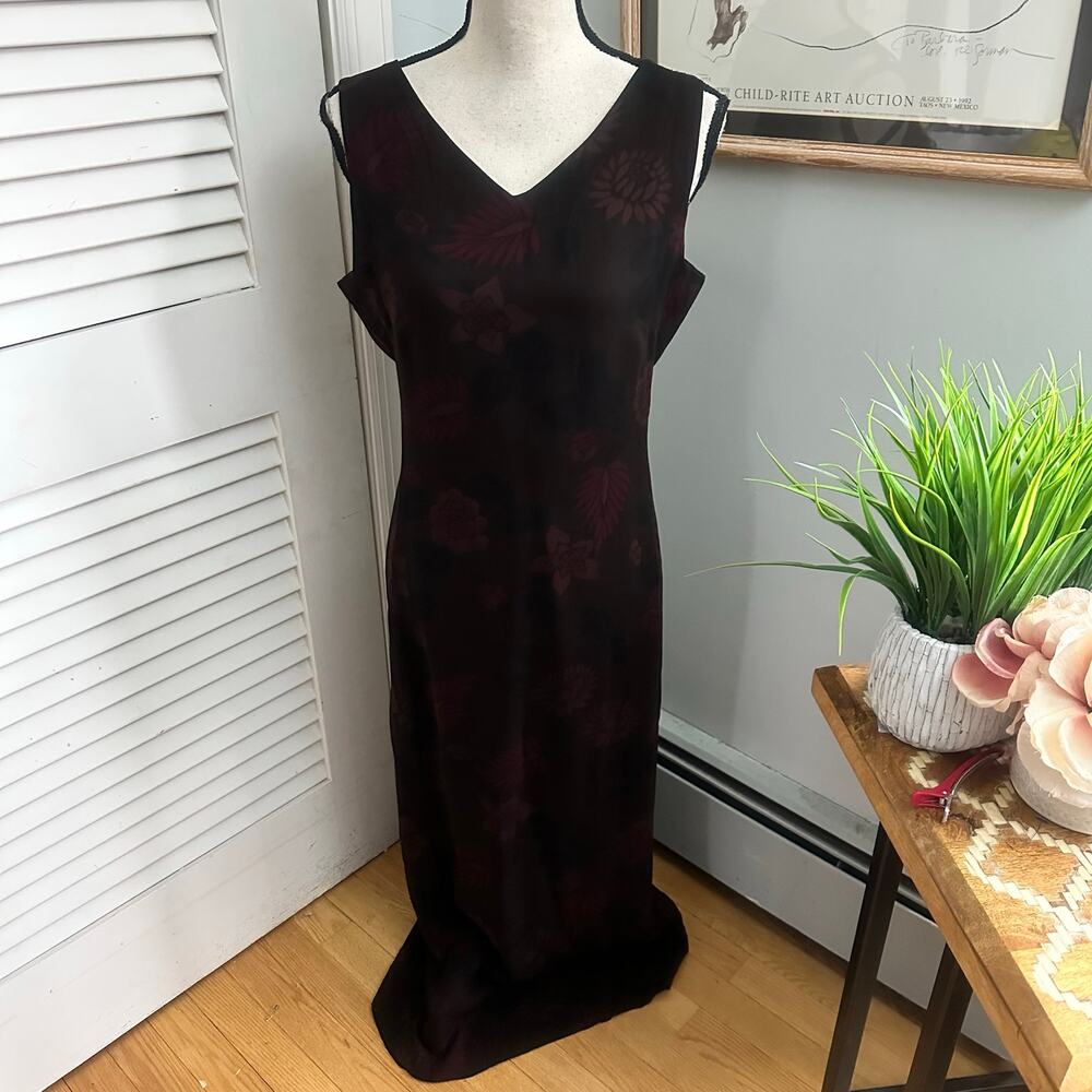 INC International Concepts Dress Womens 8 Black Burgundy Chiffon Midi Dark Fairy